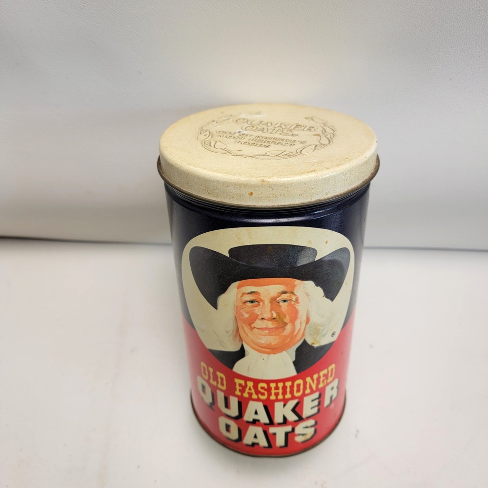 Vintage 1982 Quaker Oats Limited Edition Canister Tin Can Tall Storage Container - Picture 2 of 10